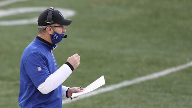 Indianapolis Colts head coach Frank Reich calls a play during a 2020 road game at Pittsburgh.